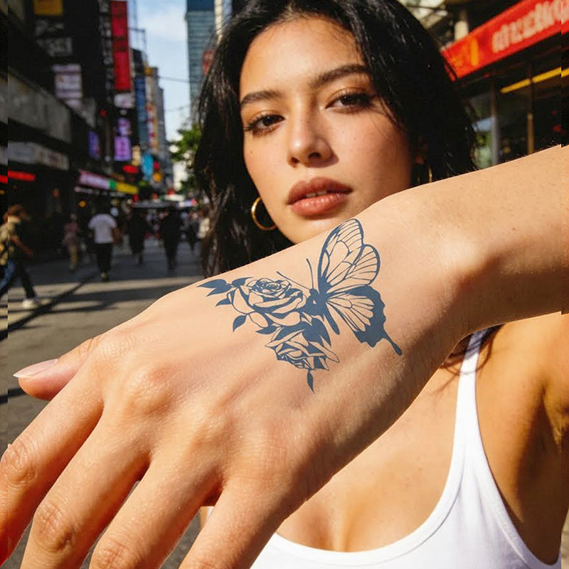 1-2 Weeks Lasting Butterfly–Temporary Juice Tattoos,Waterproof Herbal Jagua Stickers,Zero Water,Stick&Peel