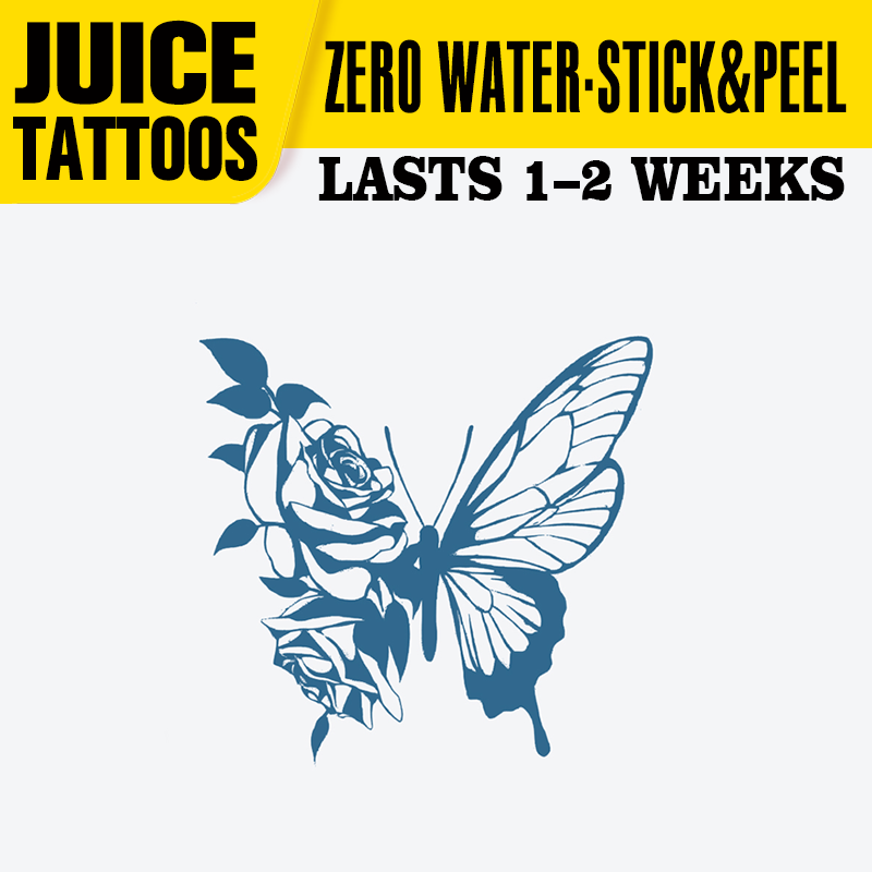 1-2 Weeks Lasting Butterfly–Temporary Juice Tattoos,Waterproof Herbal Jagua Stickers,Zero Water,Stick&Peel